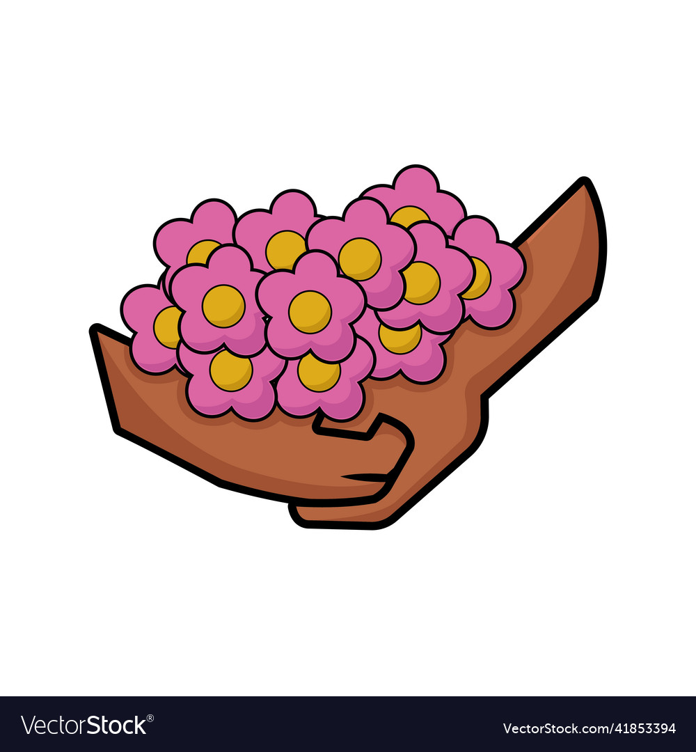 Pair of hands holding a group flowers