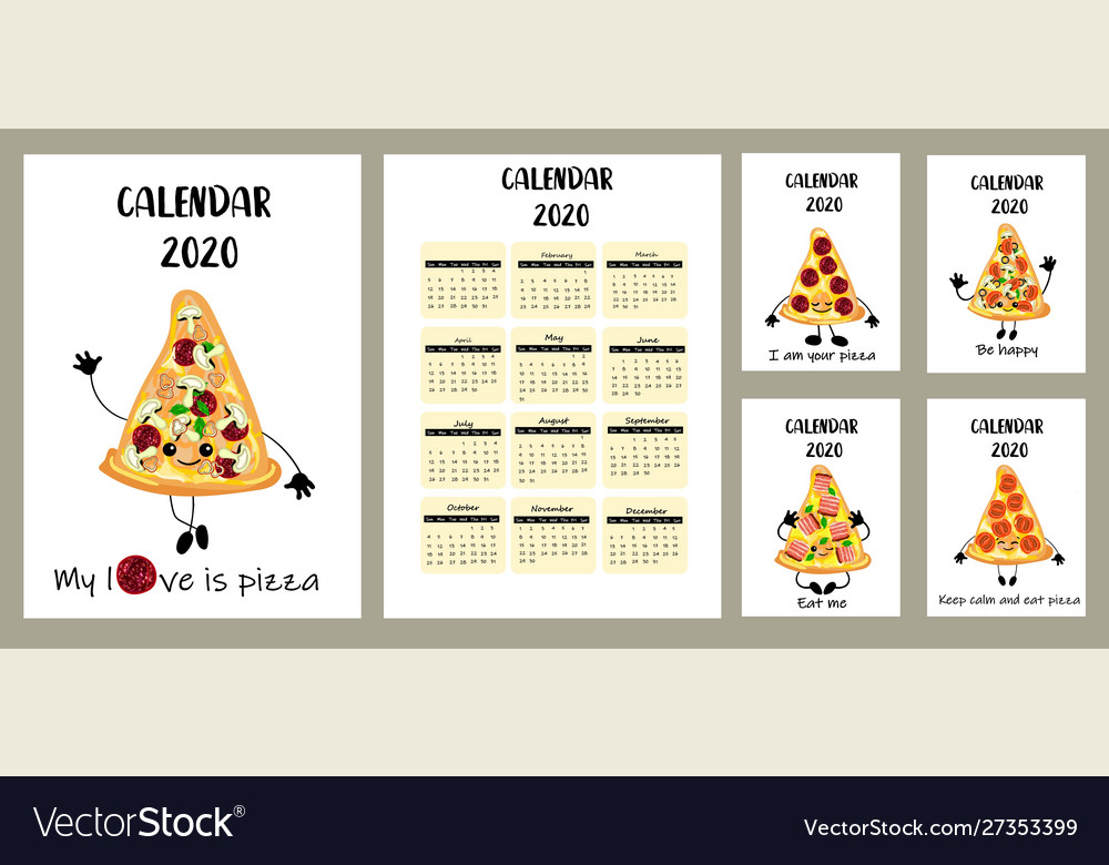 2020 calendar children design pizza white Vector Image