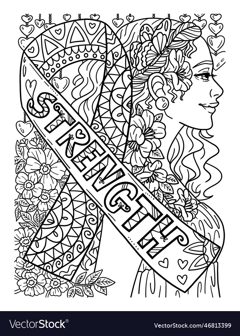 Breast Cancer Awareness Strength Coloring Page Vector Image