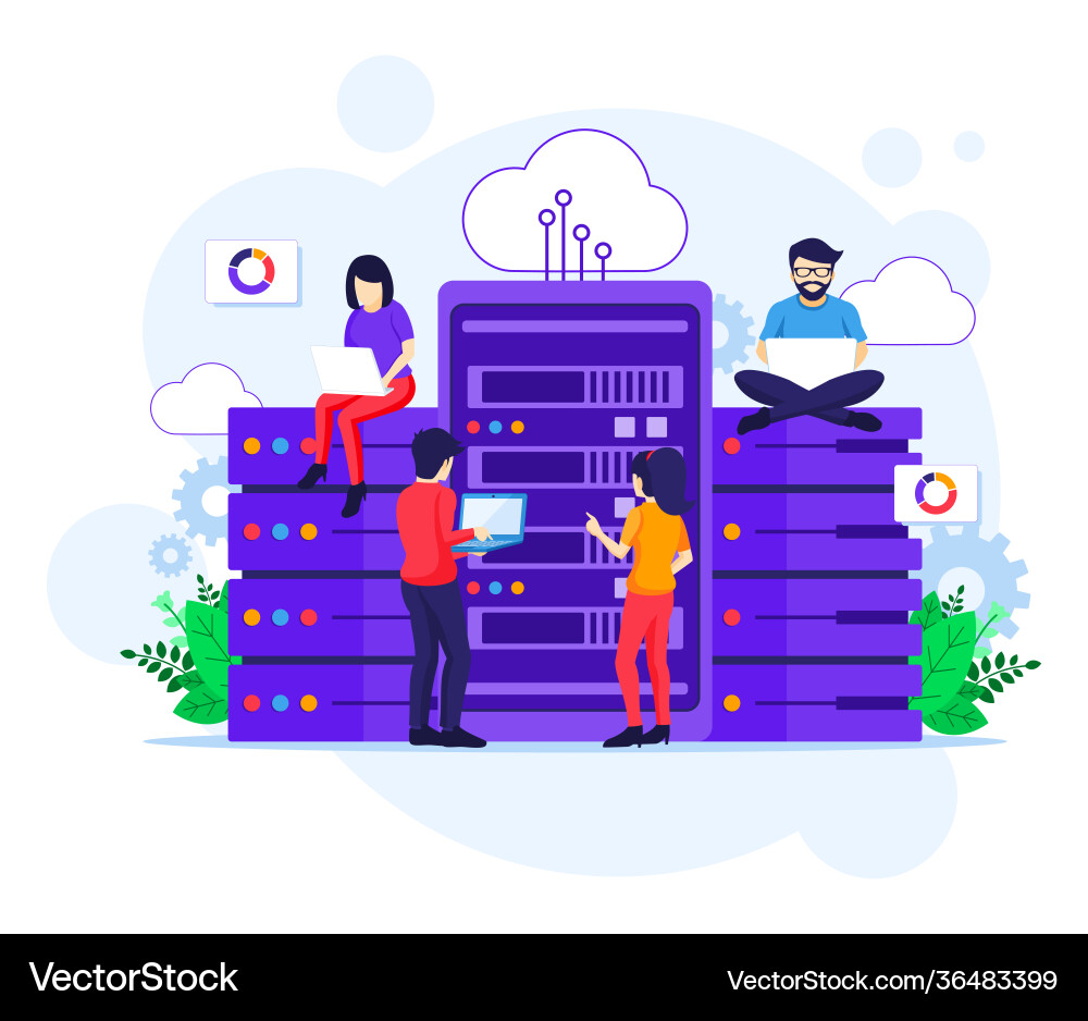 Data center services concept people using laptops Vector Image