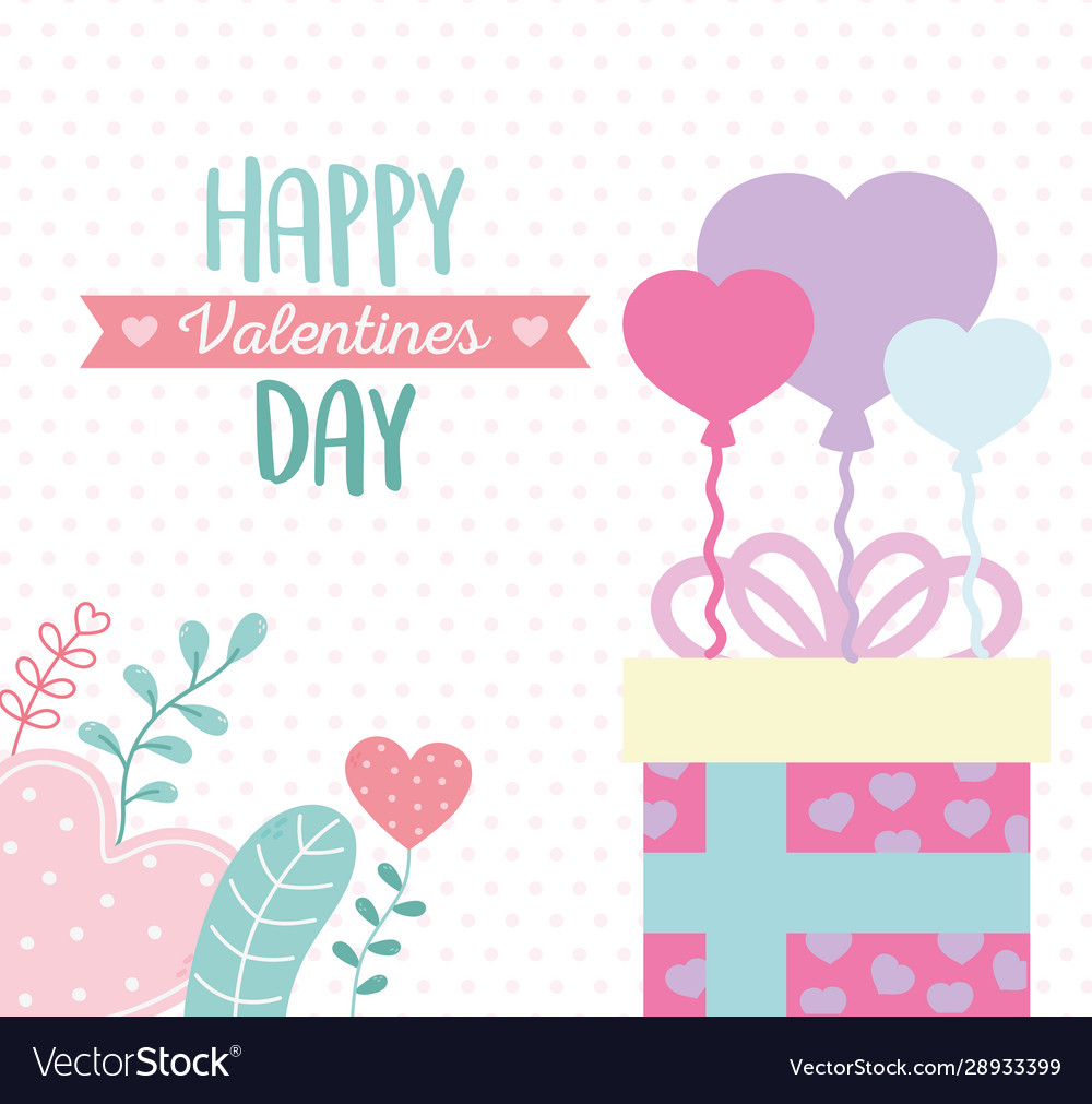 Happy Valentines Day Gift Box With Balloons Vector Image