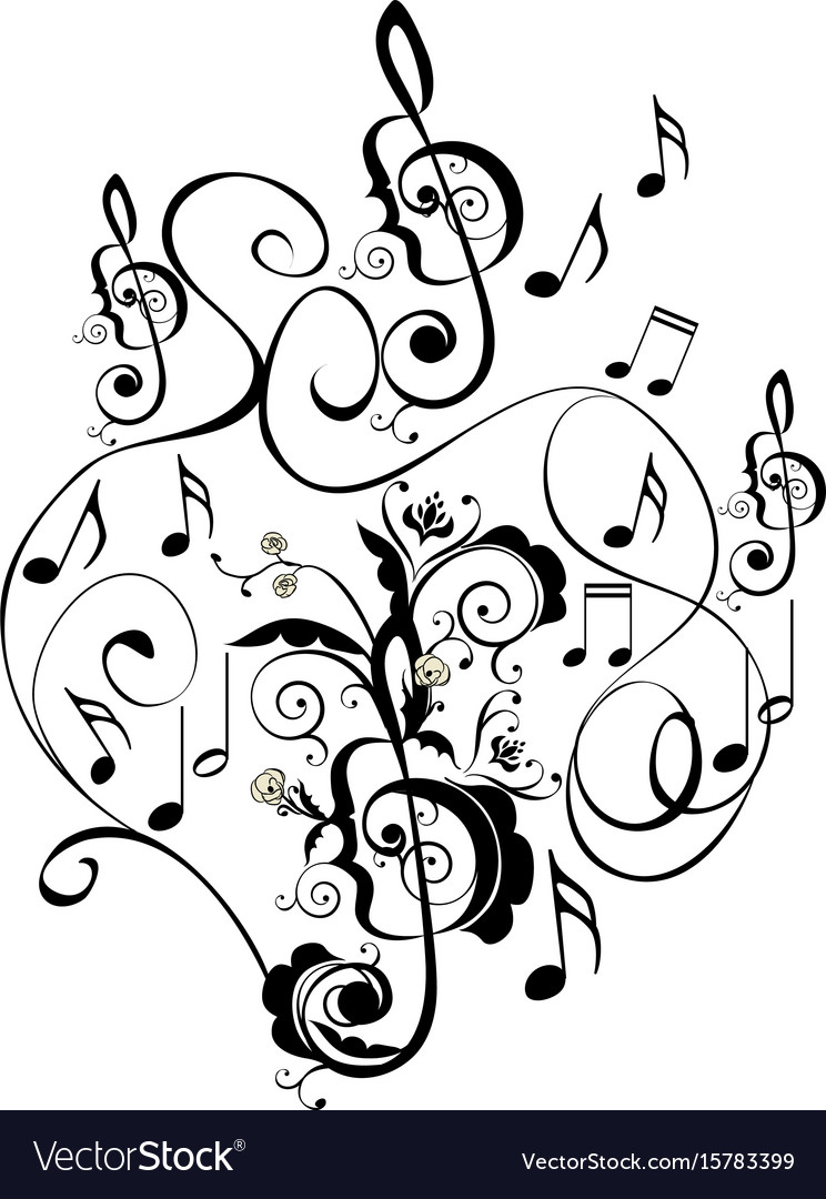 Music notes floral ornament Royalty Free Vector Image