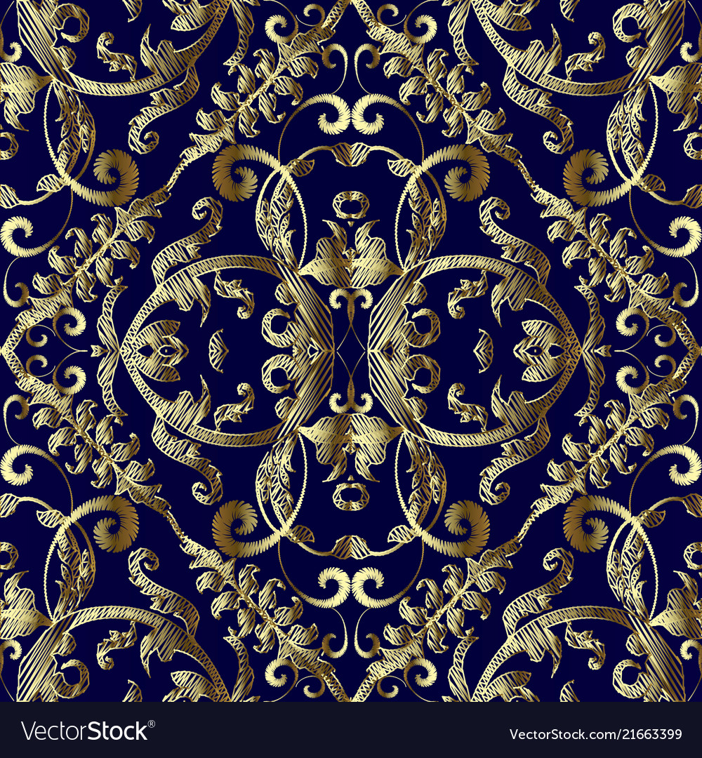 Vintage embroidered gold baroque seamless Vector Image