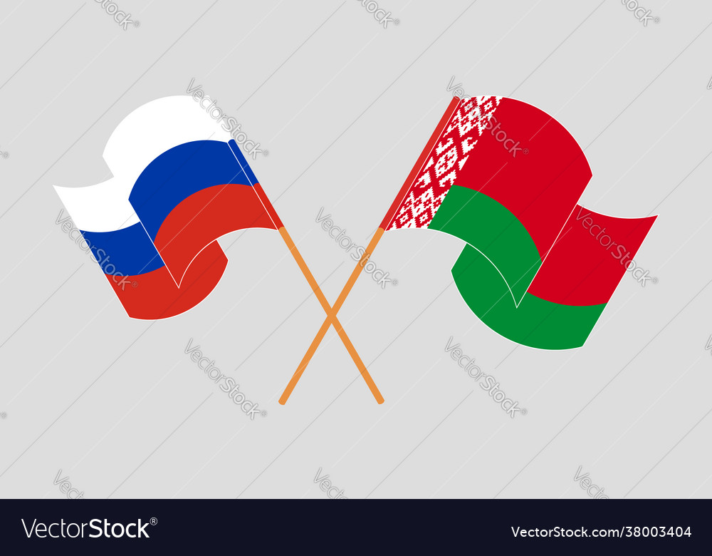 Crossed and waving flags belarus russia