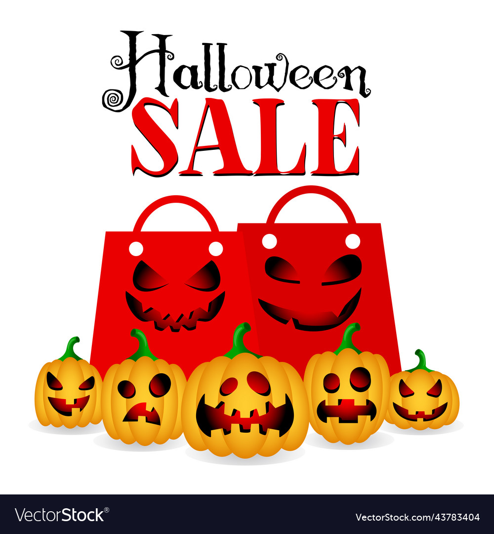 Halloween sale background with funny pumpkins