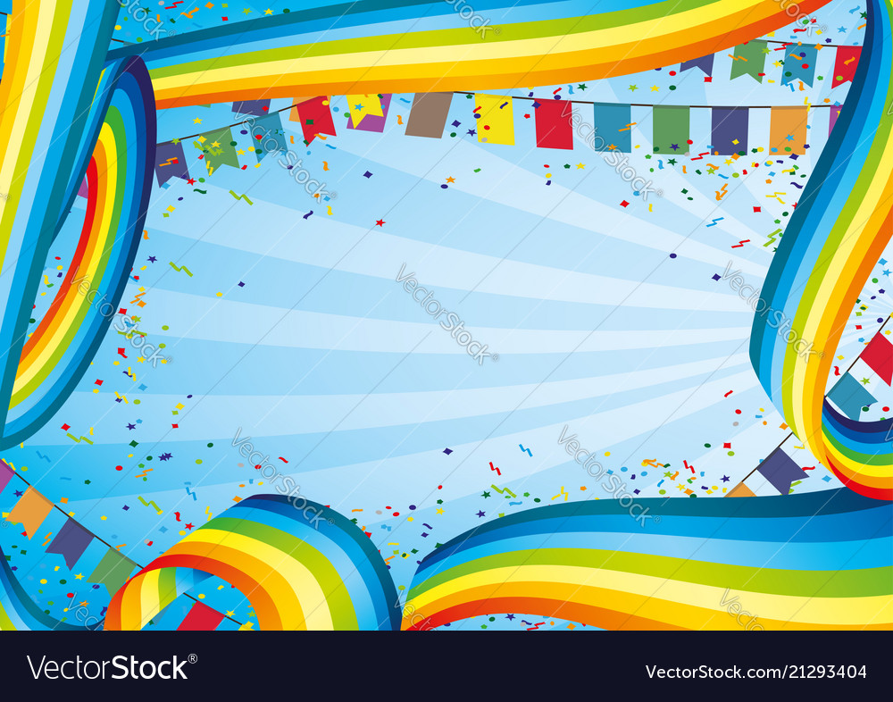 Holiday banner with rainbows and flags