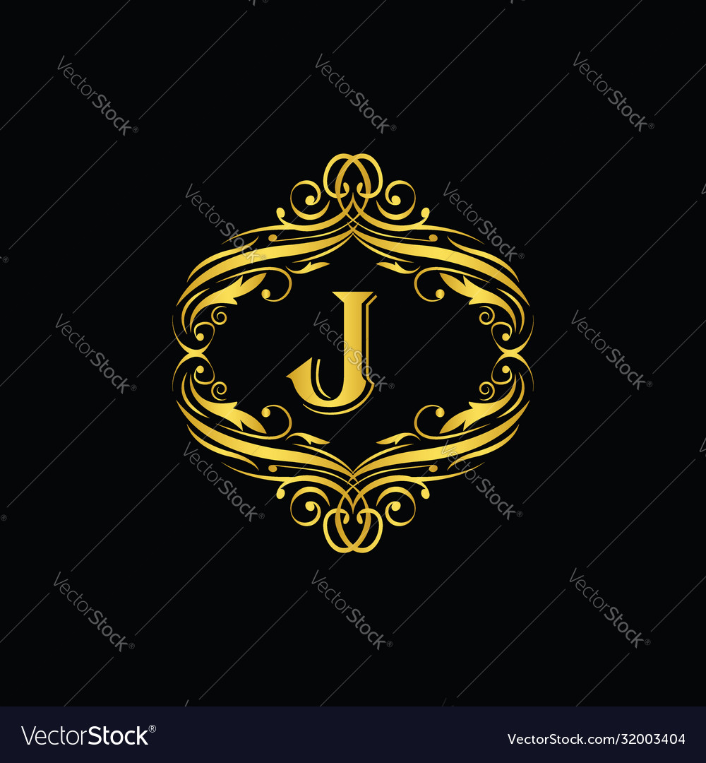 J letter golden flower ornament logo monogram