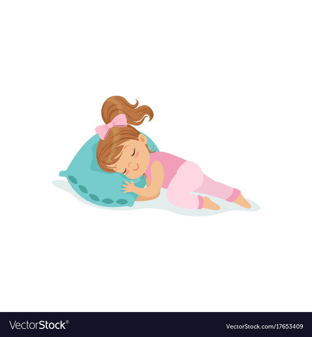 Adorable little girl sleeping on her bed cartoon Vector Image