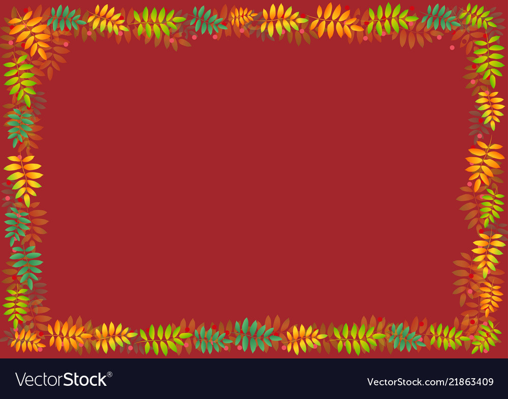 Decorative frame of autumn leaves on red