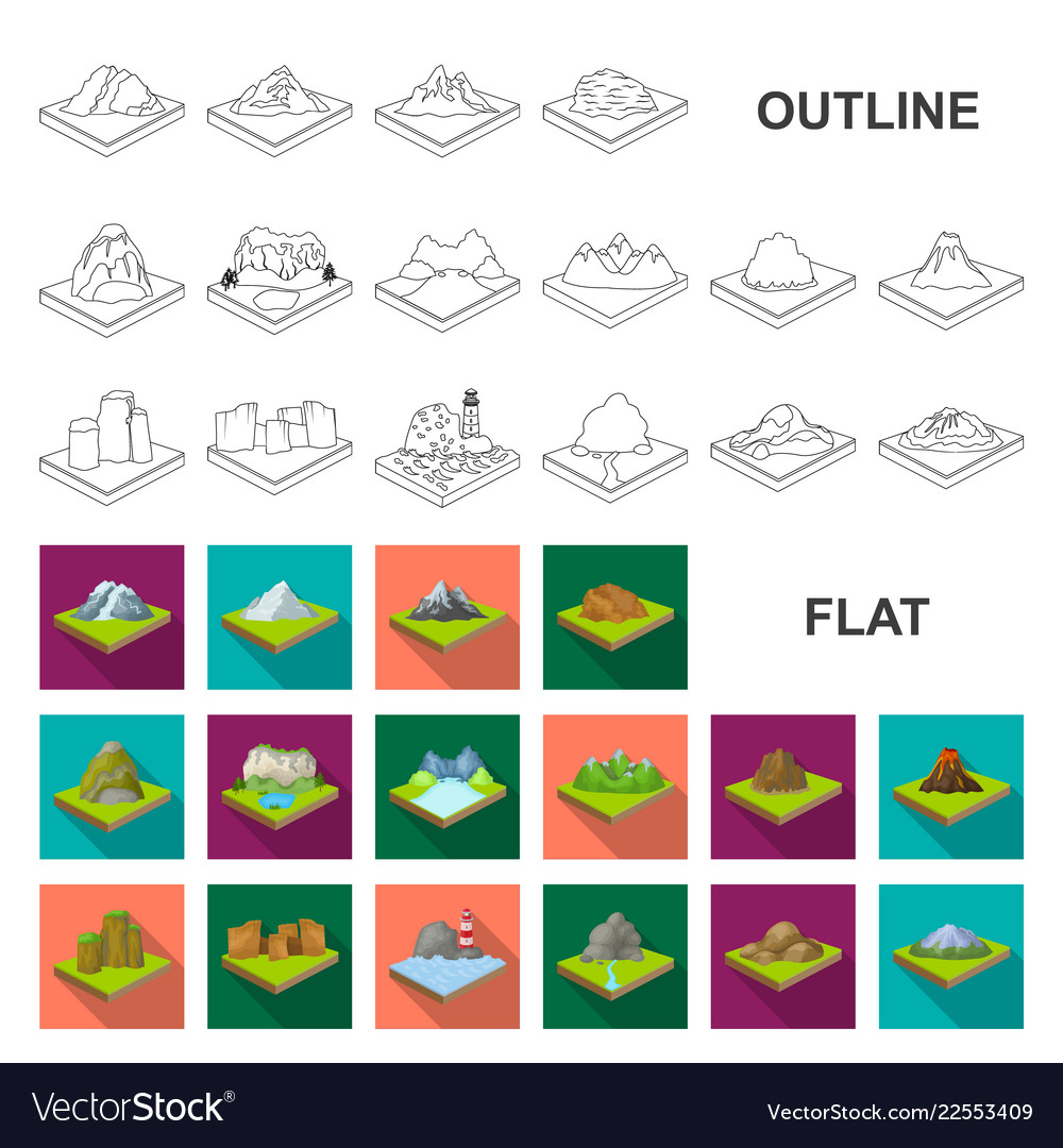 Mountains massive flat icons in set collection Vector Image