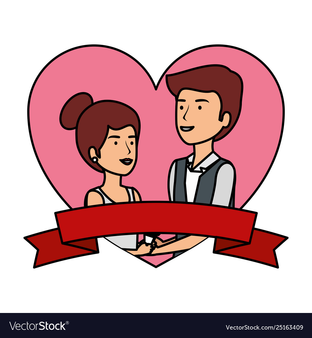 Recently married couple in heart frame Royalty Free Vector