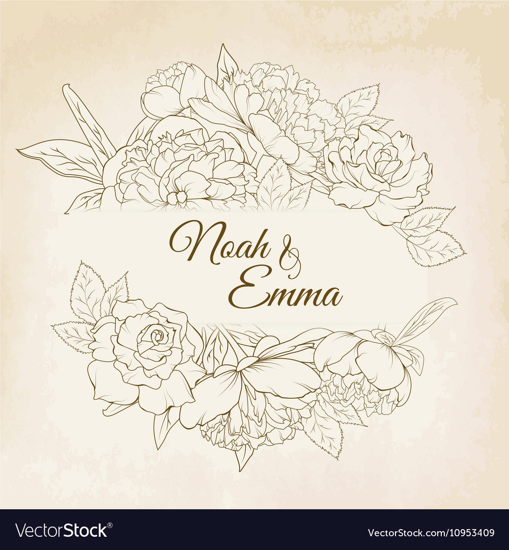 Rose And Peony Fl Frame Wedding Card Template Vector Image