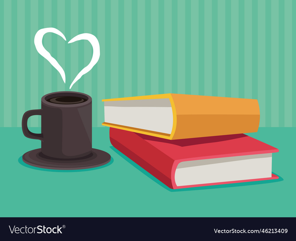 Two text books with coffee cup Royalty Free Vector Image