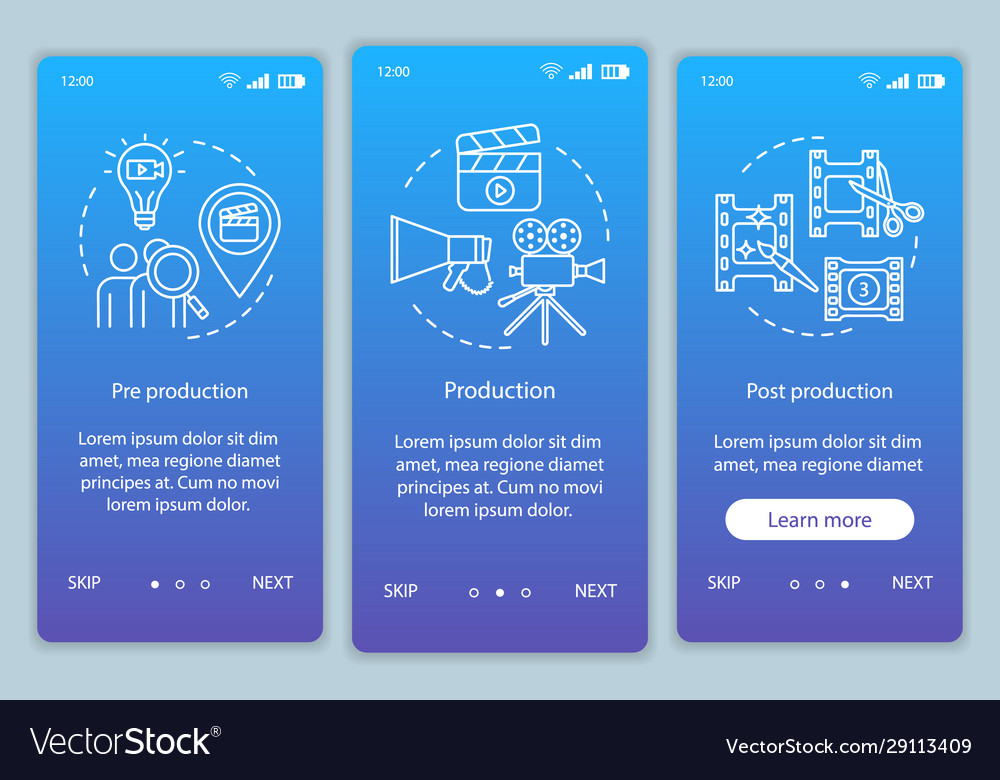 Video production onboarding mobile app page