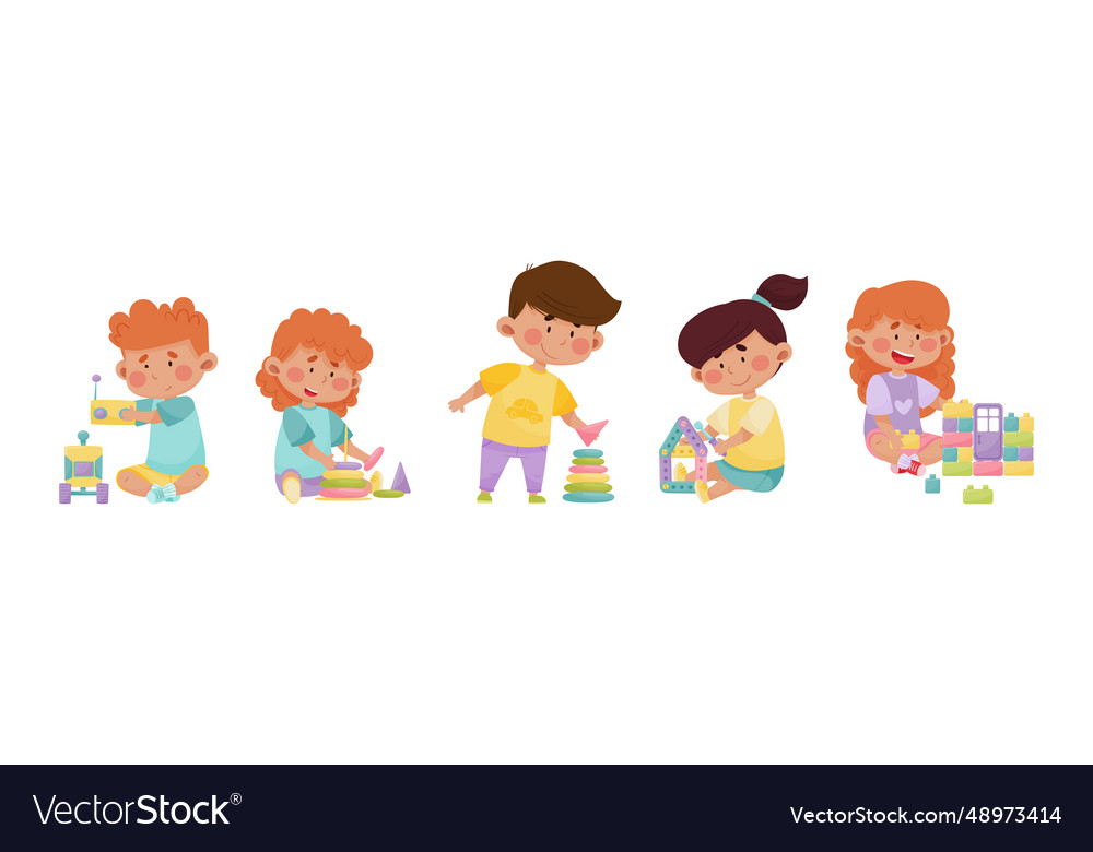 Happy children playing toy in the nursery Vector Image