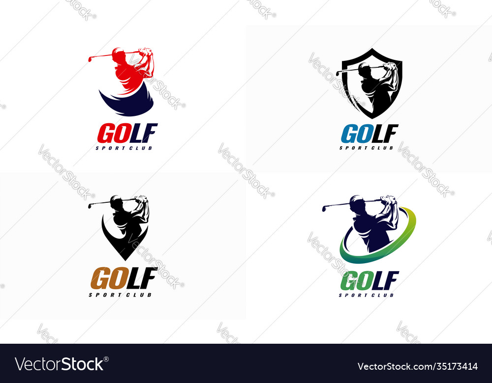 Set golf shield logo designs golf sport Royalty Free Vector