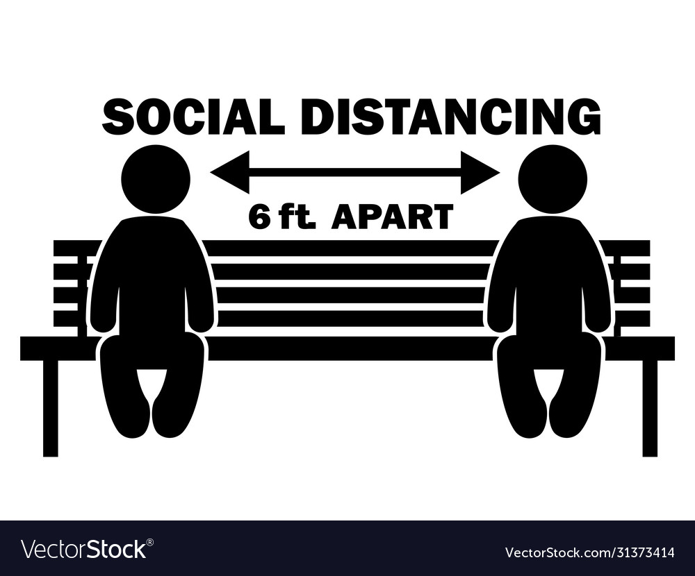 Social distancing 6ft apart stick figure on bench