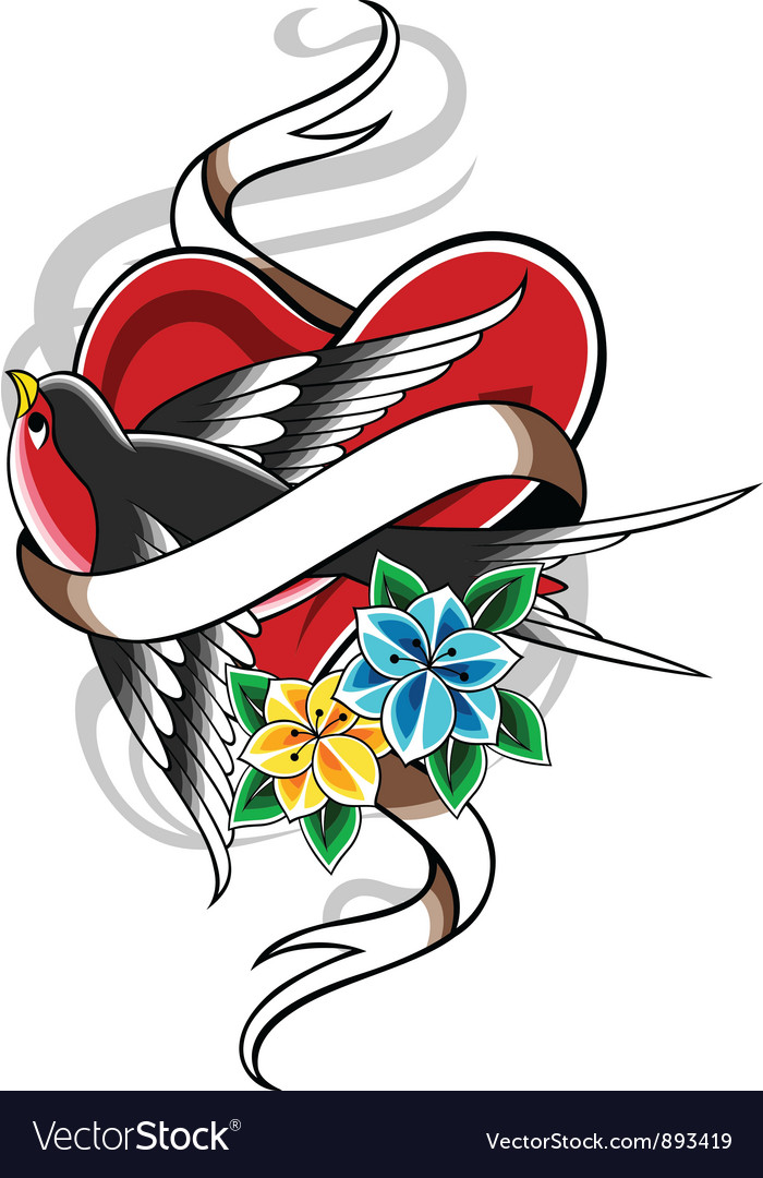 Bird And Heart Tattoo Royalty Free Vector Image