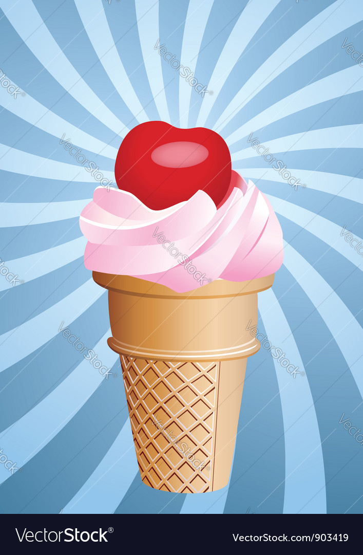 Ice-cream cone with cherry Royalty Free Vector Image