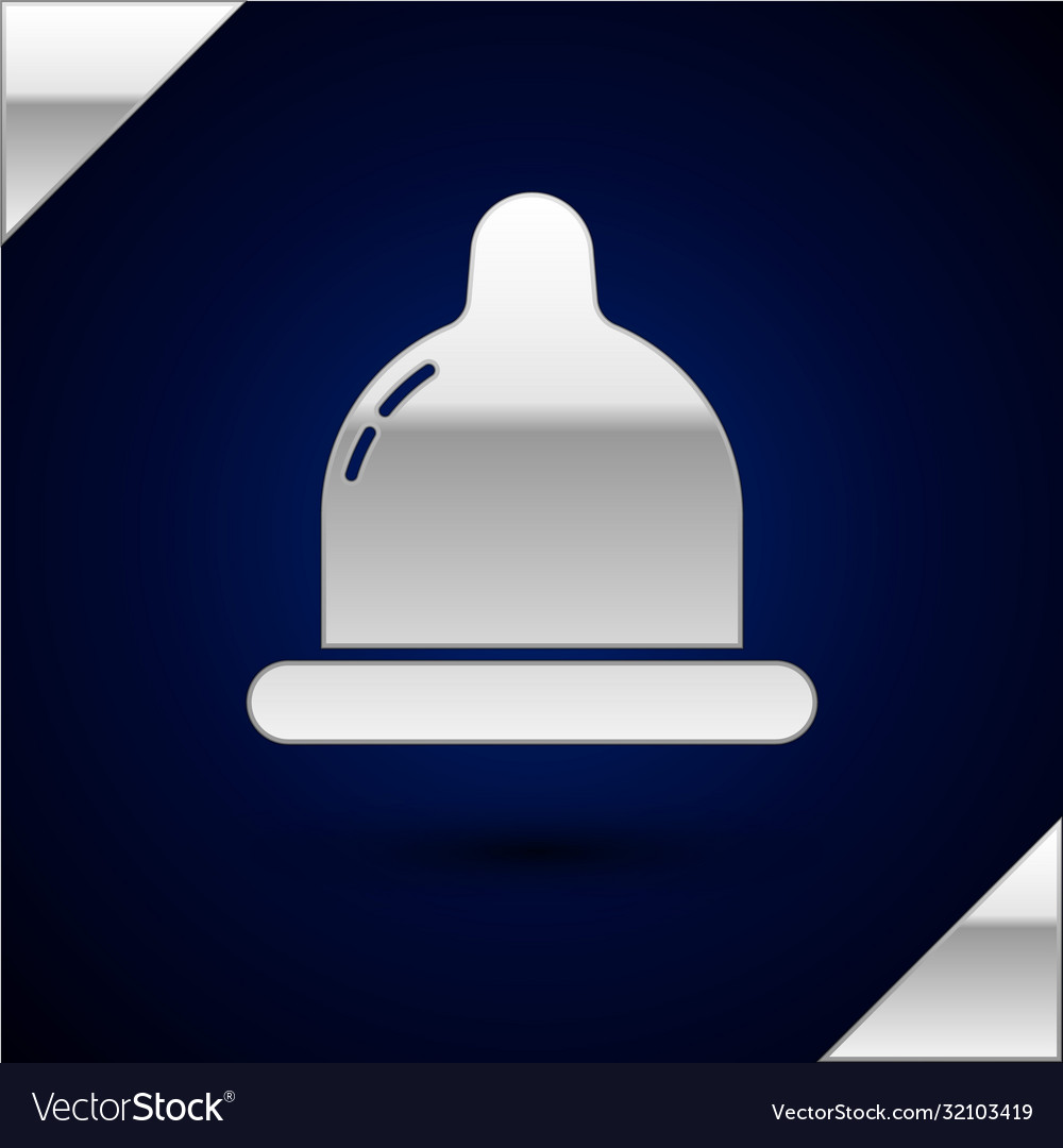 Silver condom icon isolated on dark blue