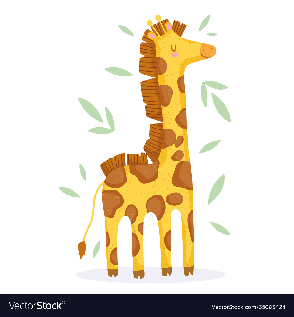 Giraffe animal safari cartoon with leaves Vector Image