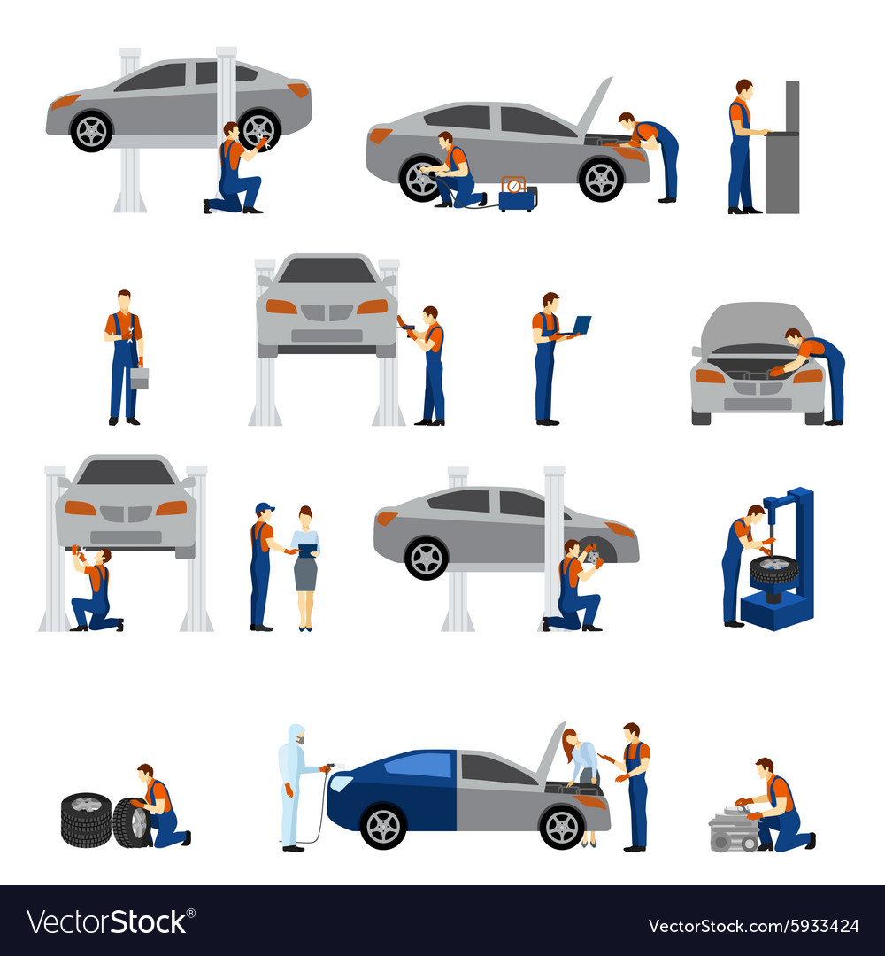 Mechanic flat icons Royalty Free Vector Image - VectorStock