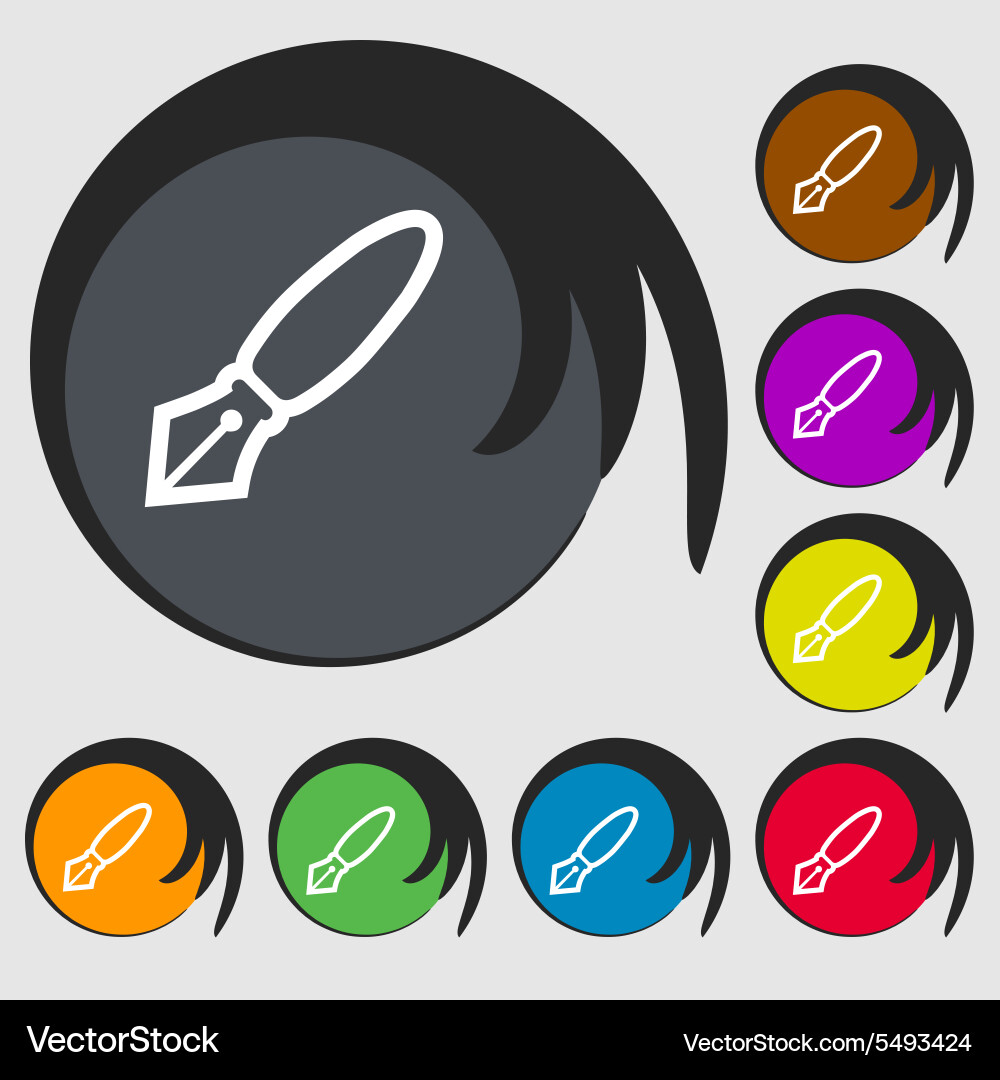 Pen icon sign symbol on eight colored buttons Vector Image