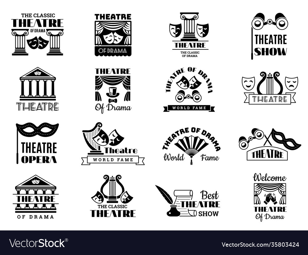 Theatre badges broadway emblem entertainment show Vector Image