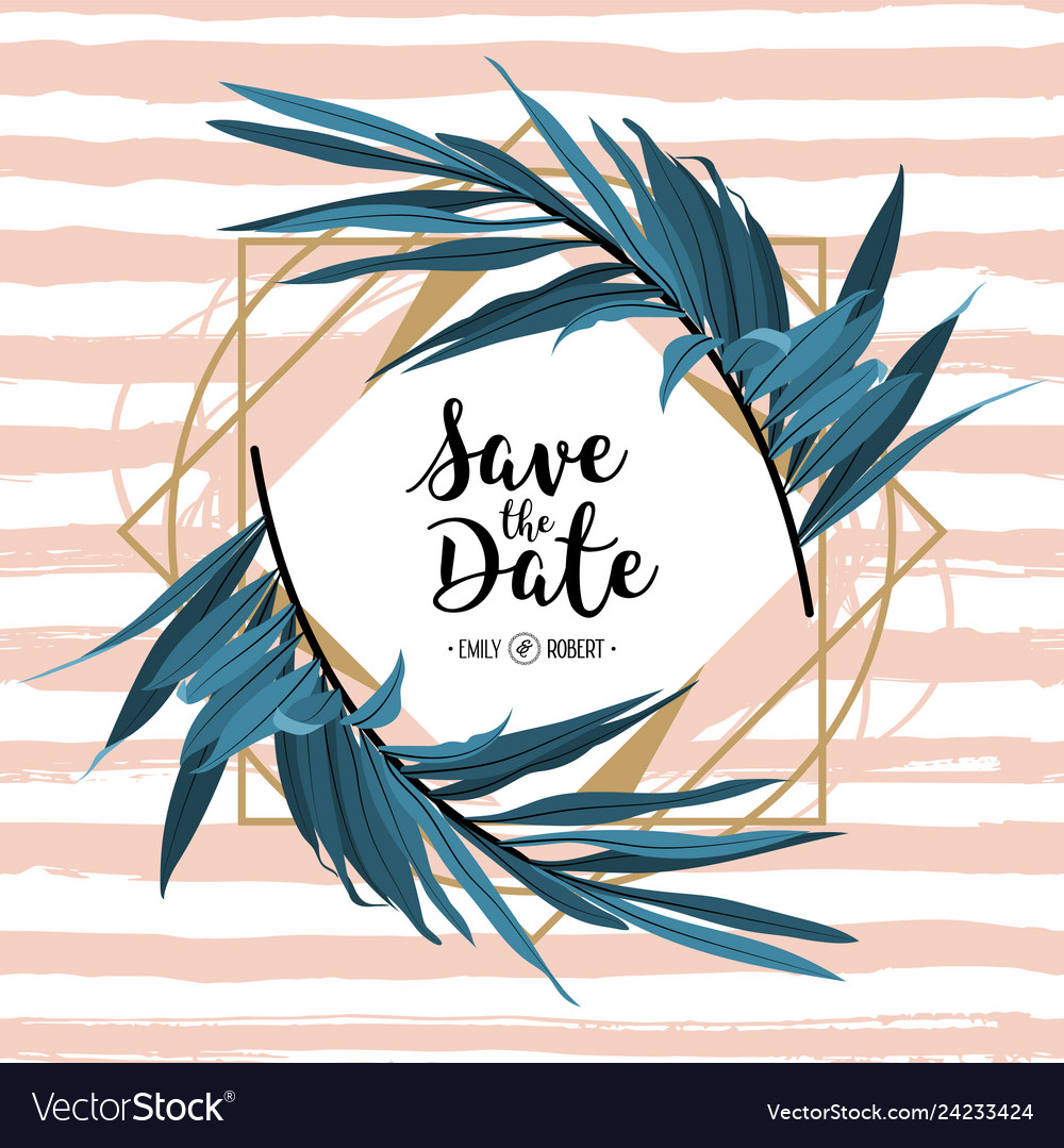 Wedding invitation card green palm fronds vector image Wedding invitation card green palm fronds