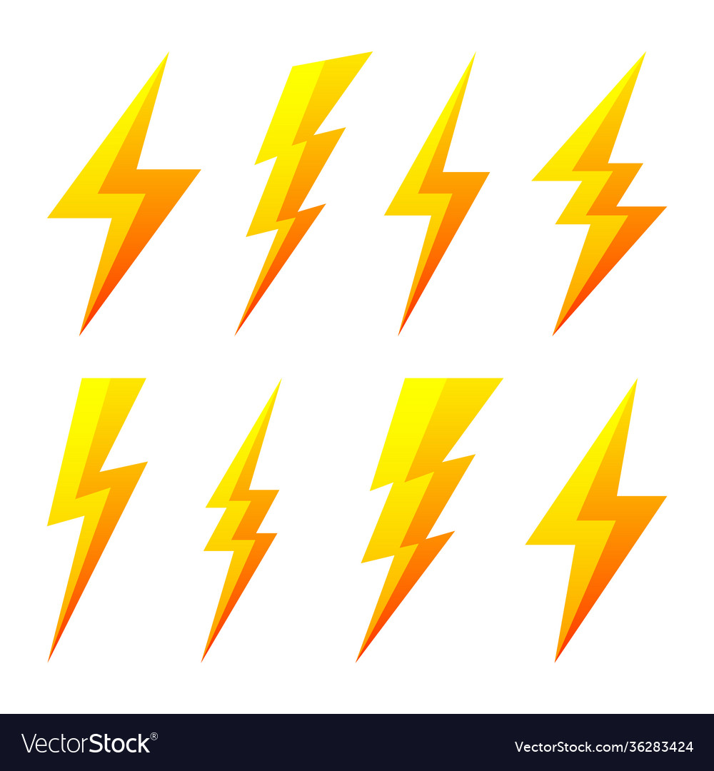 Yellow lightning bolt icons isolated on white Vector Image