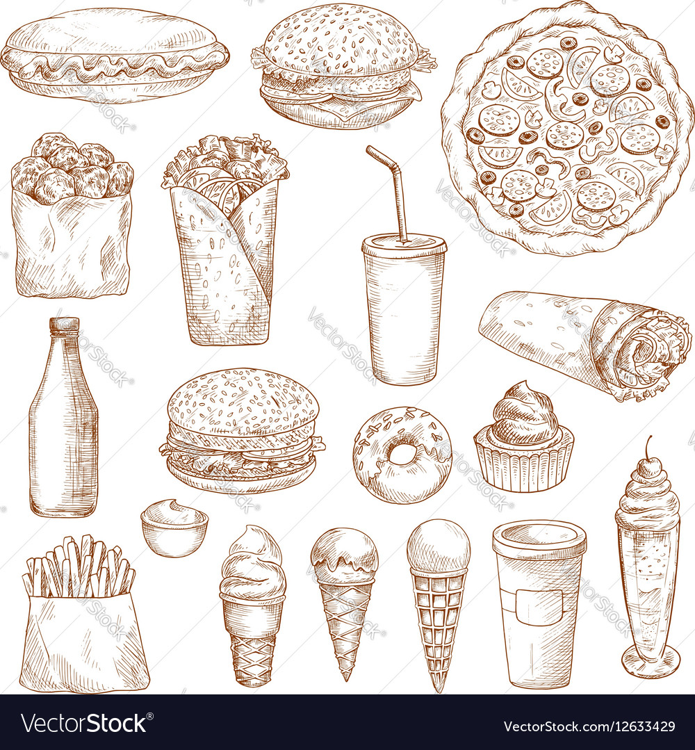 Fast food sketch icons Royalty Free Vector Image