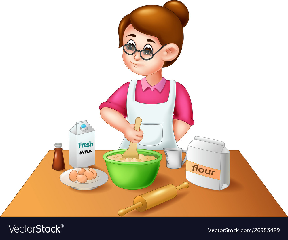 Funny mom cooking cartoon Royalty Free Vector Image