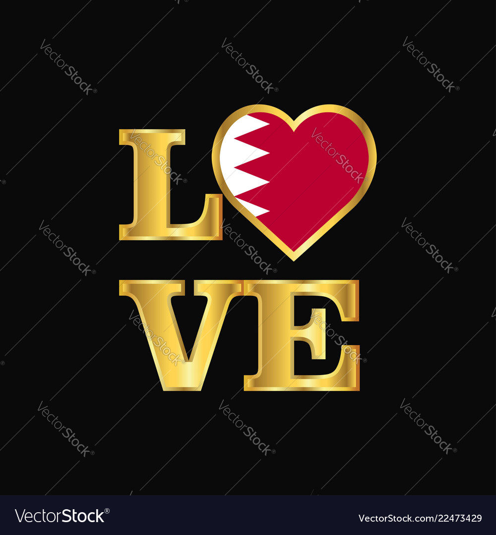 Love typography bahrain flag design gold lettering