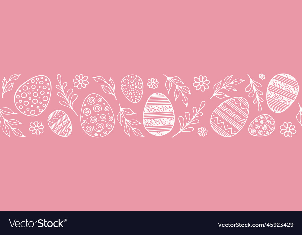 Seamless border with doodle eggs and leaves