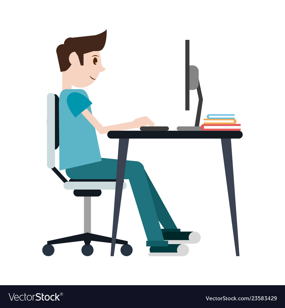 Student with computer Royalty Free Vector Image