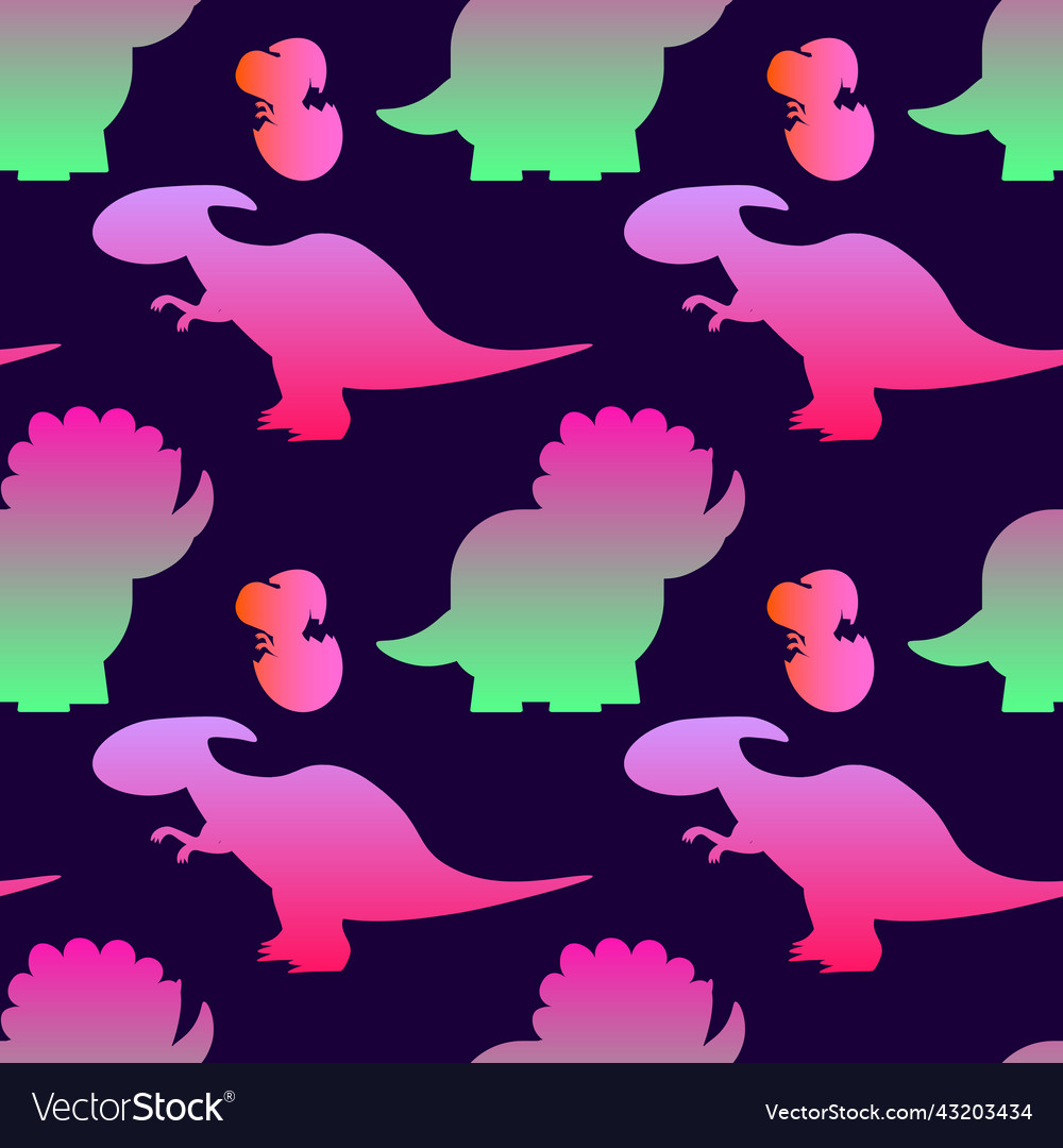 Colorful cute dinosaurs on dark background