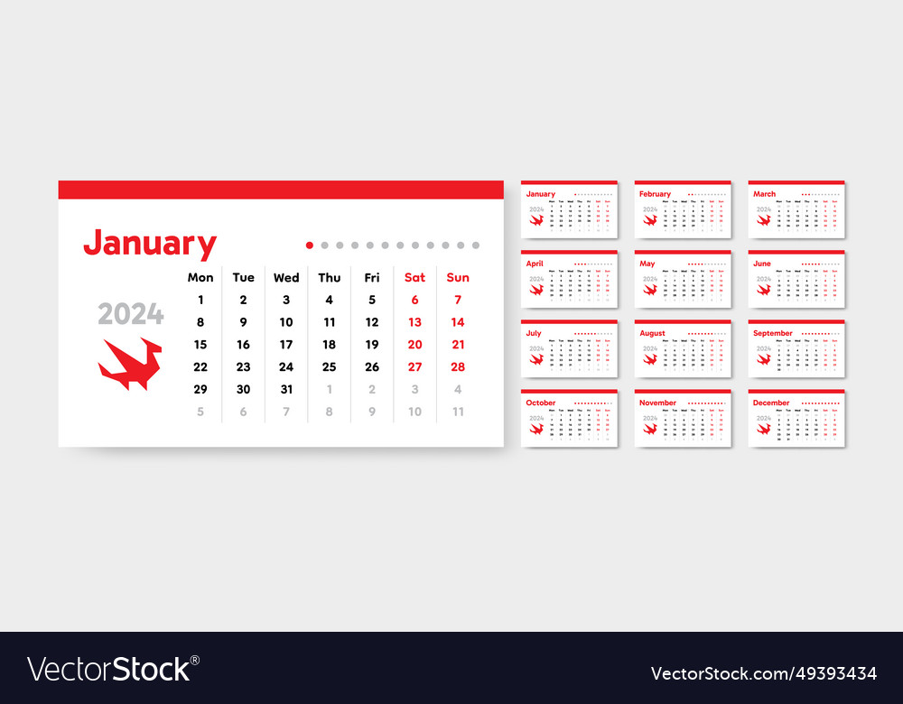 Russian 2024 calendar monday date grid Royalty Free Vector