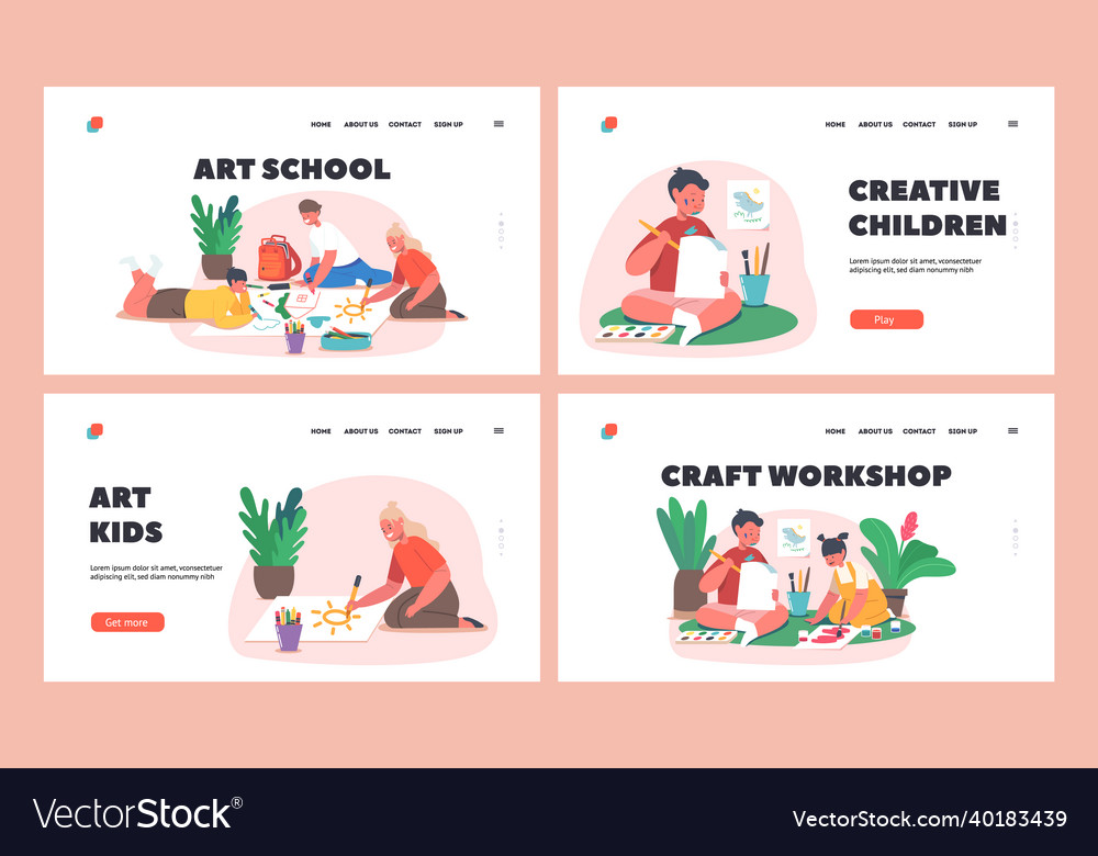 Art school landing page template set kids Vector Image