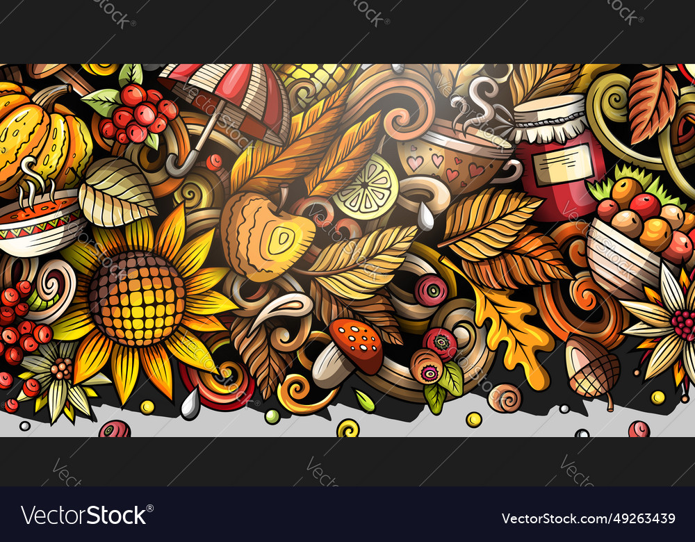 Cartoon cute colorful doodles fall season banner Vector Image