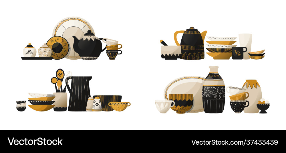 Crockery stack ceramic tableware and pottery Vector Image