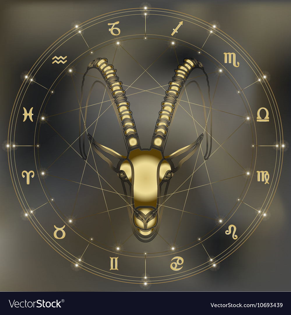 Golden goat portrait zodiac capricorn sign