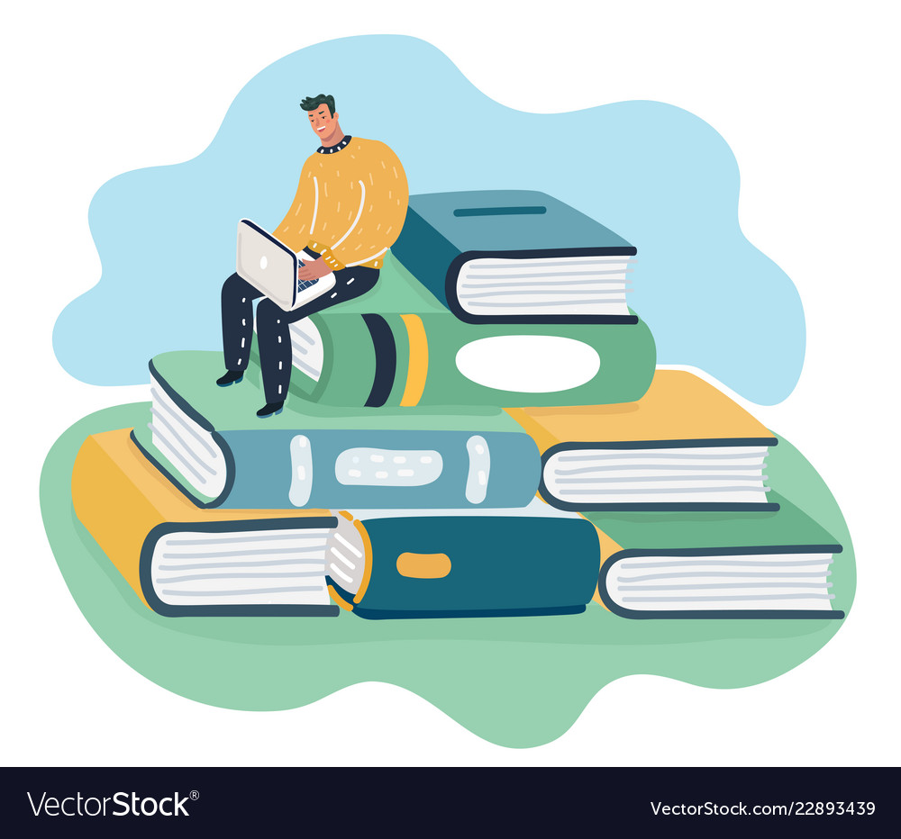 Man sitting and reading on a huge pile books Vector Image