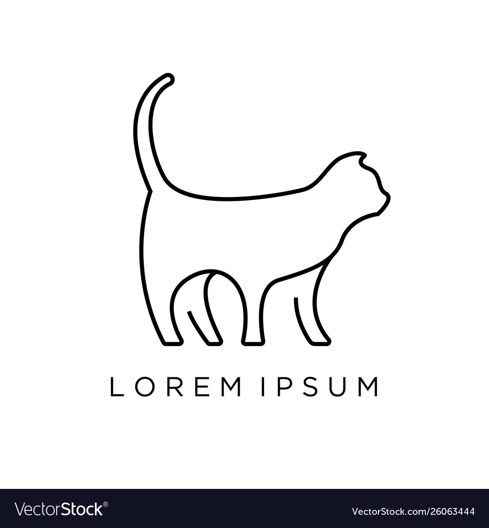 Cat with black color logo line art style outline vector image Cat with black color logo line art style outline