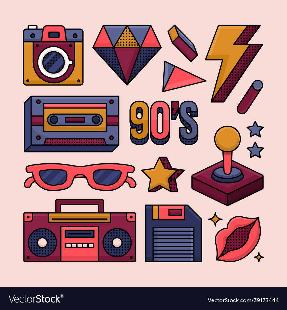 Flat Nostalgic 90s Elements Set Royalty Free Vector Image