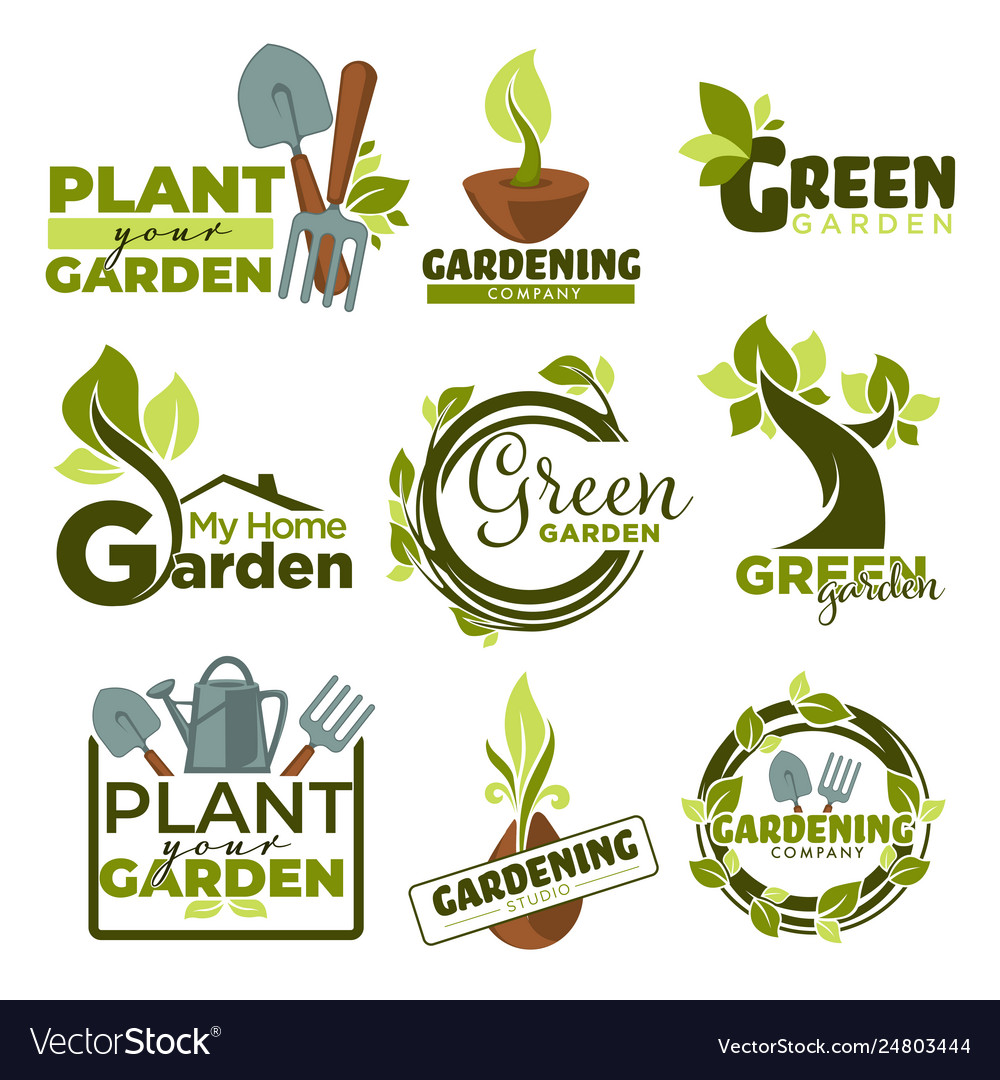 Green garden isolated icons gradening tools and Vector Image