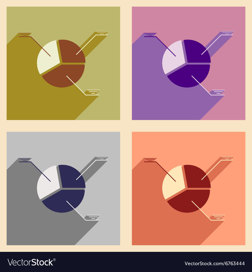 Modern collection flat icons with shadow pie chart