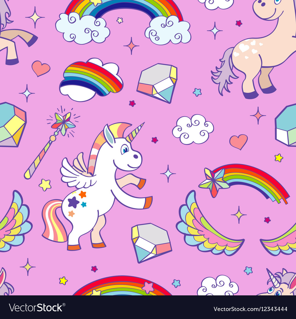 Pink hand drawn unicorns seamless pattern Vector Image