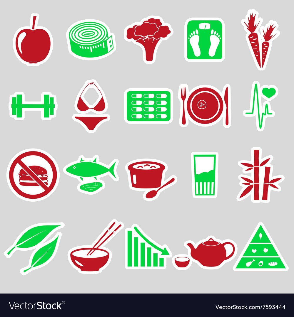 Set of diet and healthy life style theme stickers