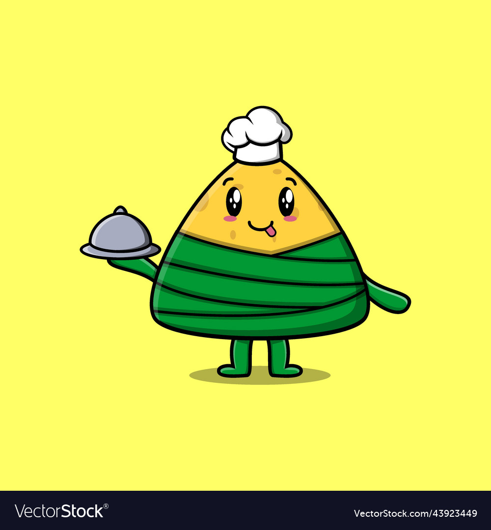 Cartoon chef chinese rice dumpling serving food Vector Image