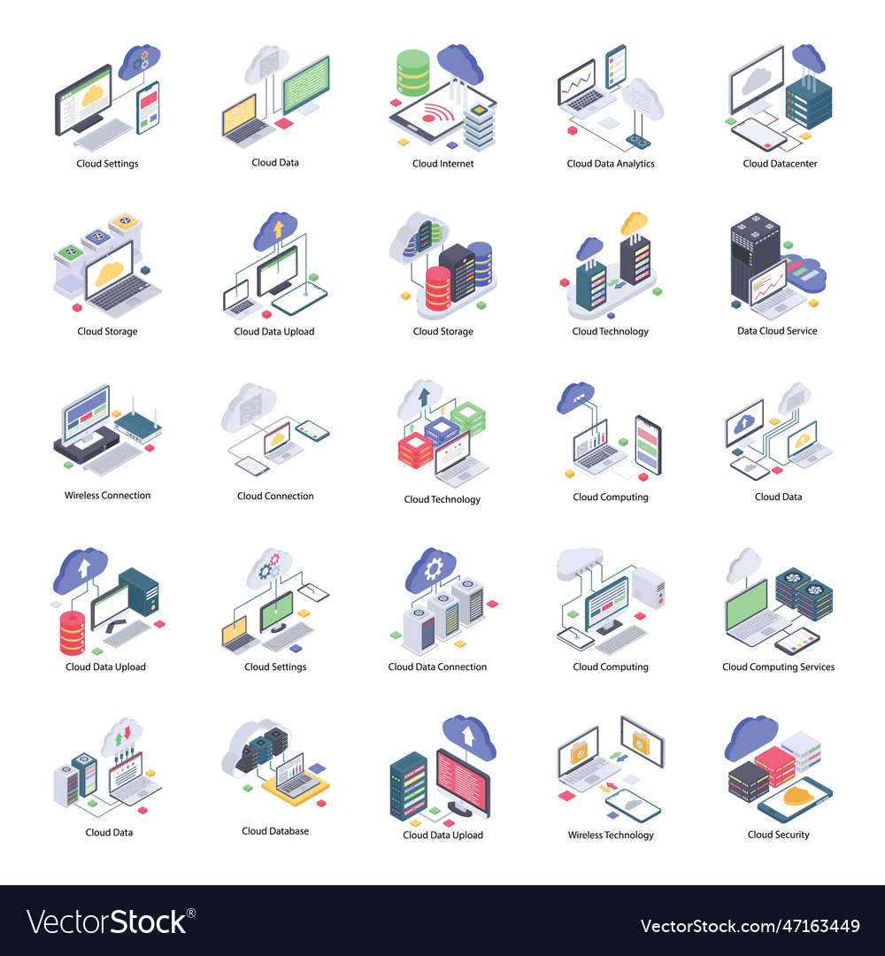 Cloud computing icons pack Royalty Free Vector Image